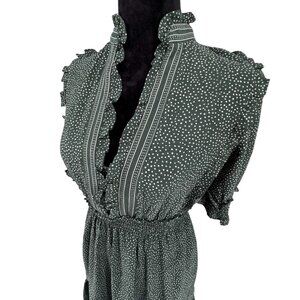 Max Studio‎ Polka Dot Tiered Midi Dress Womens M Ruffle High Neck Empire Waist